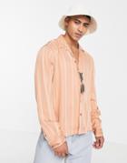 River Island Slinky Stripe Revere Shirt In Pink