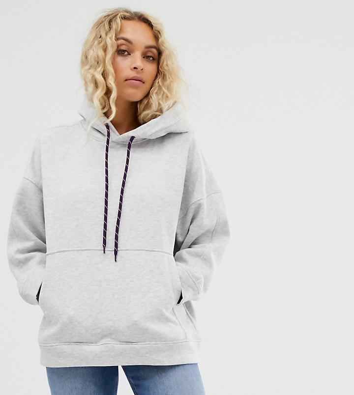 Weekday Hoodie In Gray With Purple Drawstring - Gray