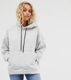 Weekday Hoodie In Gray With Purple Drawstring - Gray