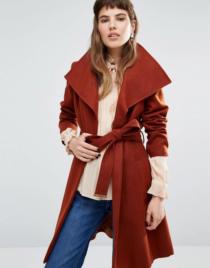 Miss Selfridge Wrap Belted Coat - Copper