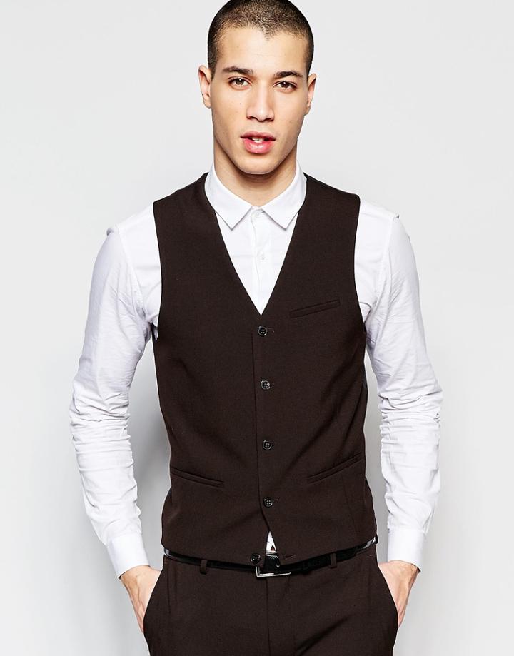Asos Super Skinny Vest In Brown - Brown