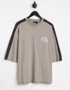 Asos Design Oversized T-shirt In Brown Color Block With Front Print