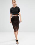 Ganni Lace Skirt With Scallop Hem In Black - Multi