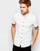 Blend Slim Shirt Short Sleeve Buttondown All Over Print In White - Off White