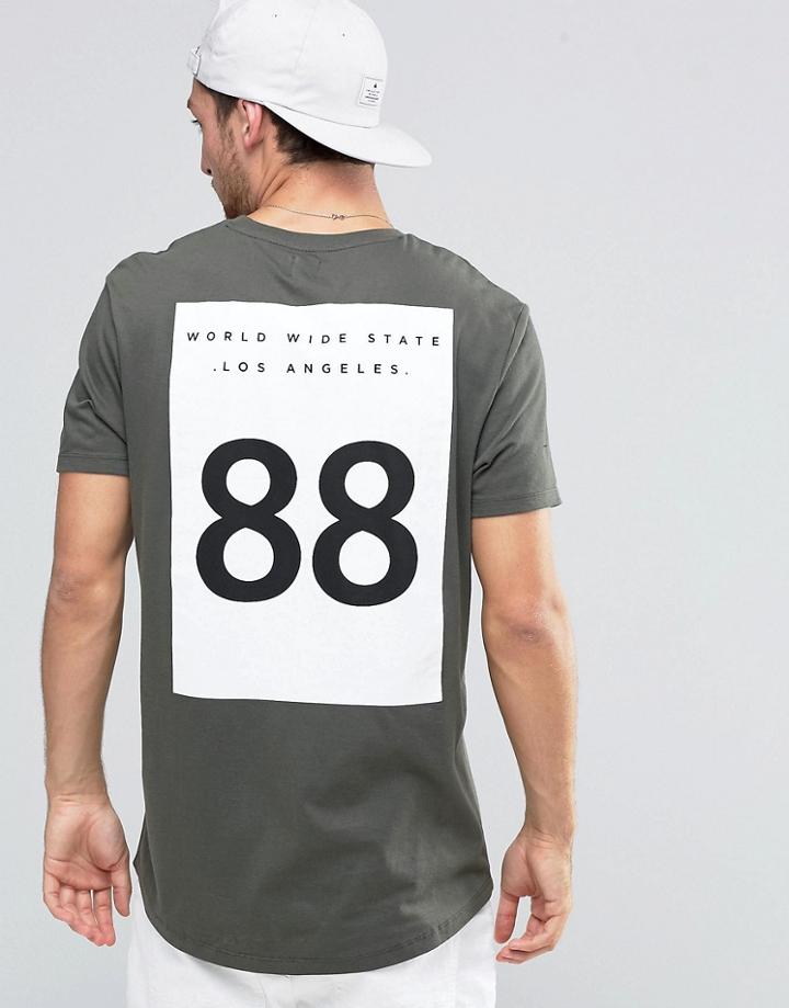 Asos Longline T-shirt With 88 Back Print In Khaki - Green