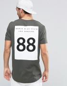 Asos Longline T-shirt With 88 Back Print In Khaki - Green