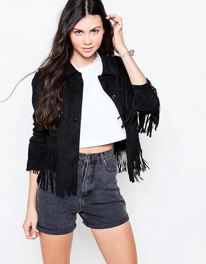 Jayley Suedette Cropped Jacket - Black