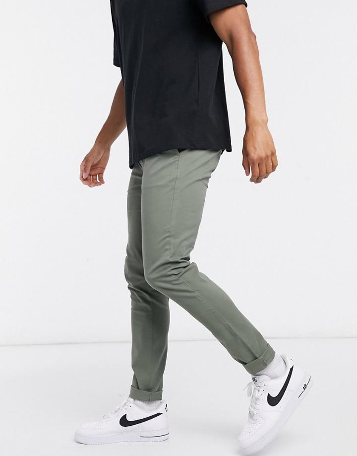 Topman Super Skinny Chinos In Khaki-green