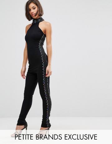 Starry Eyed Petite Embellished Side Panel Jumpsuit - Black