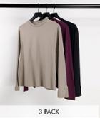 Asos Design 3 Pack Organic Long Sleeve T-shirt In Multi