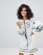 Mango Premium Embroidered Caftan In White - White