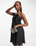 Trendyol One Shoulder Flowing Mini Dress In Black