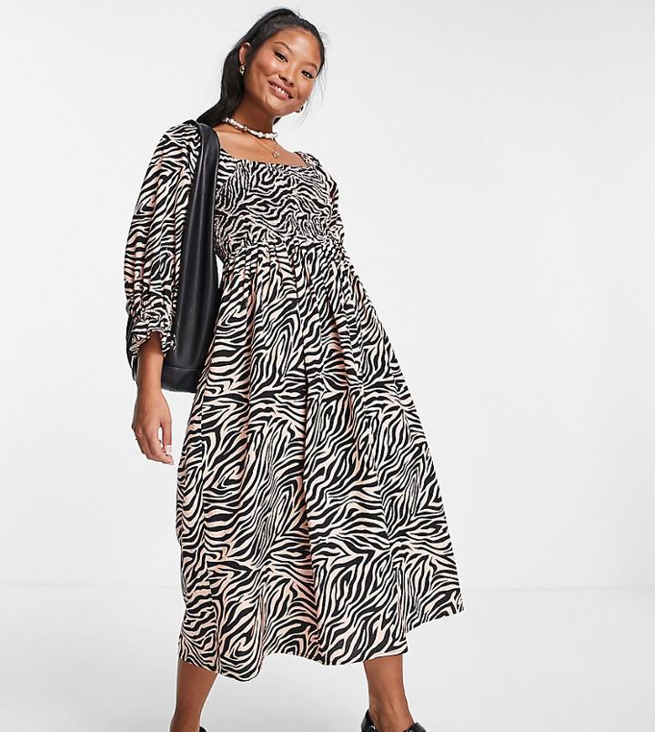 Miss Selfridge Petite Zebra Midi Dress-pink