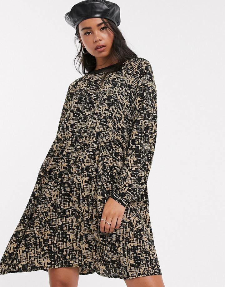 Noisy May Graphic Print Oversized Smock Mini Dress-multi