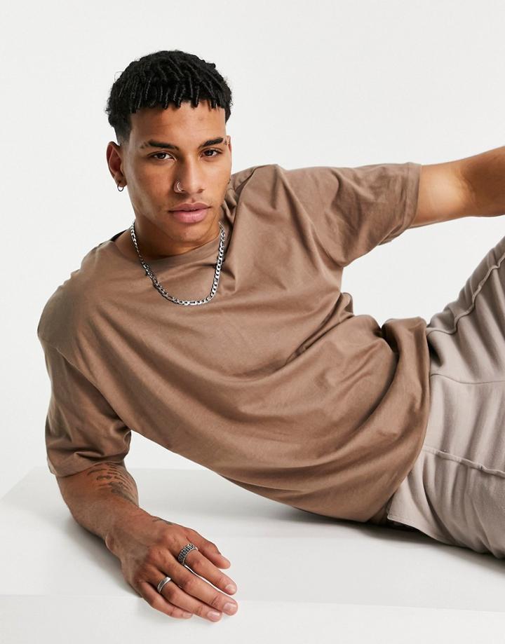 Brave Soul Oversized T-shirt In Brown