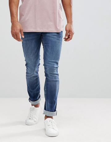 Celio Straight Fit Jeans In Dark Wash Blue With Distressing