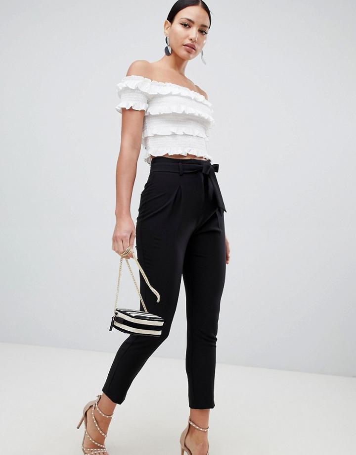 Lipsy Tie Front Pants In Black