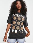 Urban Revivo Oversized T-shirt With Sunshine Graphic In Vintage Black Wash