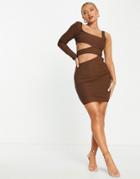 Missguided Bandage One Shoulder Body-conscious Dress In Chocolate-brown