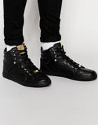 Asos Hi-top Sneakers In Black With Snakeskin Effect - Black