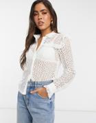 Vila Broderie Shirt With Frill Shoulder Detail In Cream-white