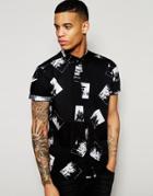 Asos Shirt With Square Print In Half Sleeve In Regular Fit - White