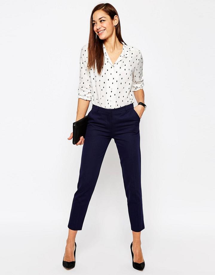 Asos Textured Slim Leg Pants - Navy