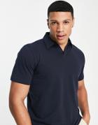 Selected Homme Polo With Camp Collar In Navy