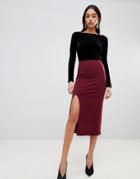 Asos Design Midaxi Skirt With Front Split - Red