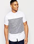 Armani Jeans Shirt With Grandad Collar & Stripe Slim Fit Short Sleeves