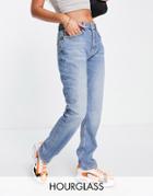 Asos Design Hourglass Mid Rise Comfort Stretch Straight Leg Jeans In Mid Blue-blues