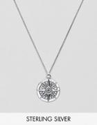 Asos Design Sterling Silver Necklace With Compass Pendant - Silver