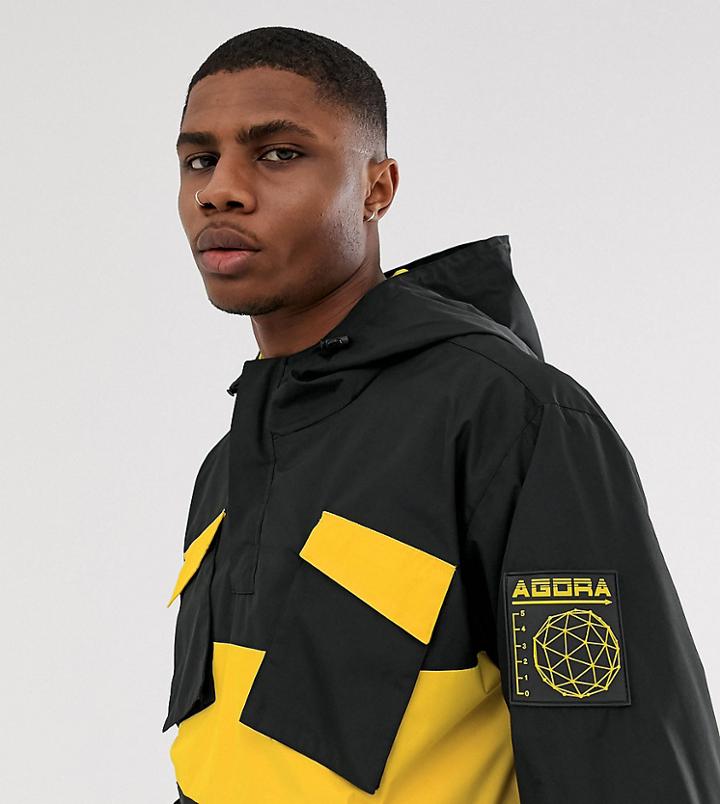 Agora Overhead Windbreaker Jacket With Utility Pockets-black