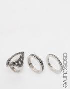 Asos Curve Pack Of 3 Traveller Burnished Rings - Silver