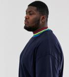 Asos Design Plus Oversized Longline T-shirt With Rainbow Turtleneck In Navy
