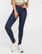 Pieces Delly Skinny Mid Wash Skinny Jeans In Indigo-blues