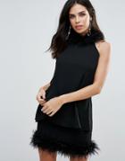 Zibi London Top With Faux Fur Trim - Black