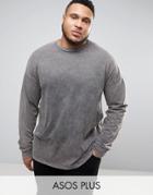 Asos Plus Oversized Long Sleeve T-shirt In Heavy Weight Jersey With Acid Wash And Super Long Sleeve - Black