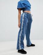 Asos Denim Track Pants With Side Popper Detail - Blue