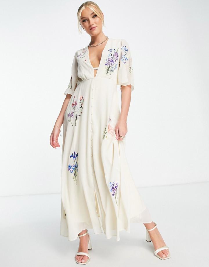 Hope & Ivy Carmen Embroidered Midi Dress In Cream-white