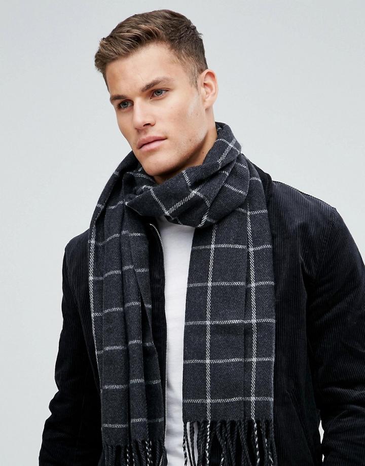 Asos Woven Scarf In Gray Grid Check - Gray