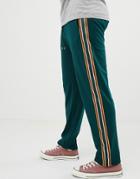 Asos Design Retro Track Tapered Joggers With Side Stripes - Green