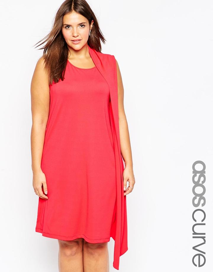 Asos Curve Fold Sash Front Shift Dress - Cherry