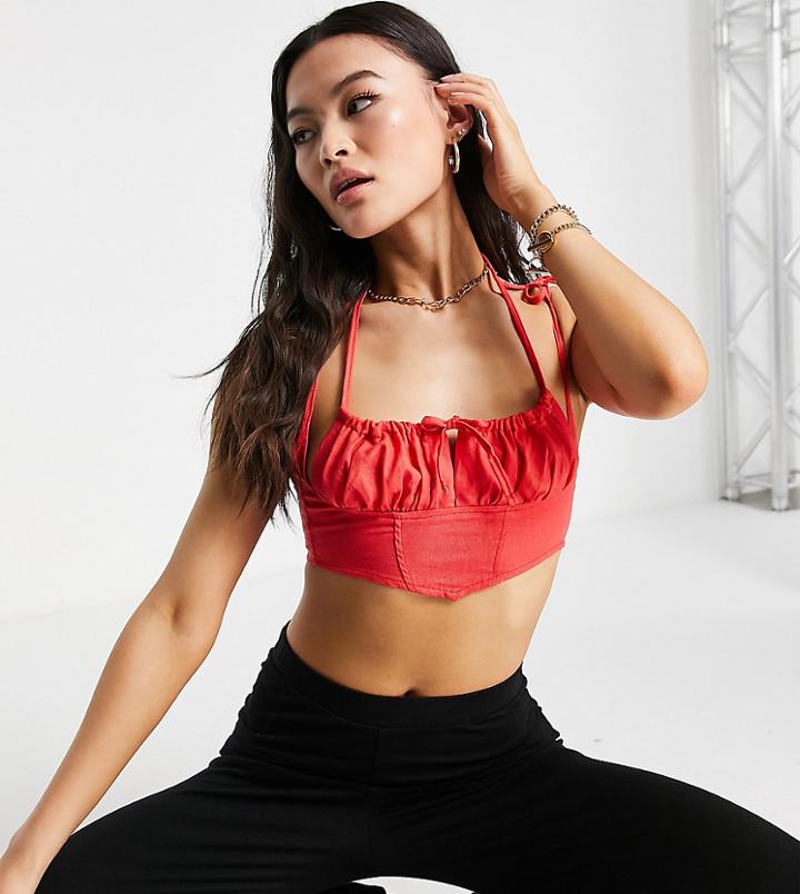 Asyou Ruched Bust Cami Top In Red-pink