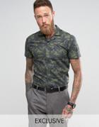 Noose & Monkey Slim Short Sleeve Revere Collar Shirt In Print - Green