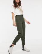 Bershka D-ring Belt Pants In Khaki-green