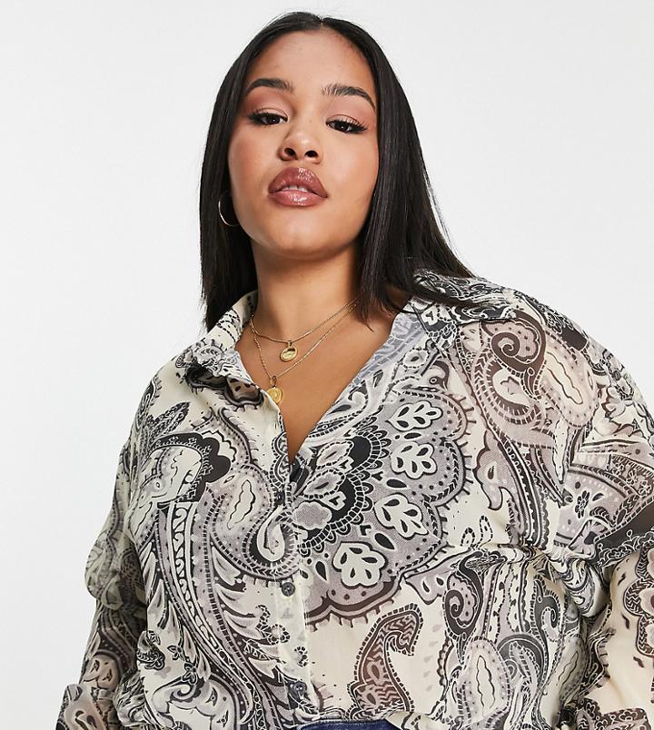 Asos Design Curve Long Sleeve Shirt In Paisley Print-multi