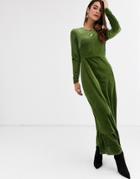 Glamorous Midi Dress With Peplum Hem In Velvet-green
