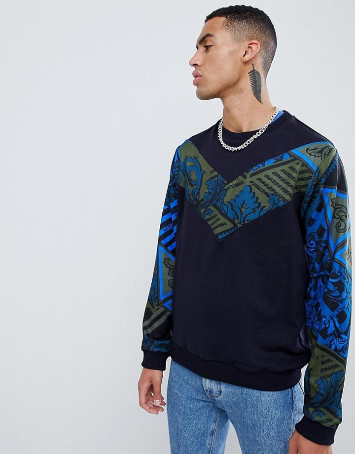 Versace Jeans Sweatshirt With Blue Chevron Print - Blue