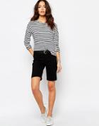 J.d.y Classic Over The Knee Denim Shorts With Rolled Hem - Black